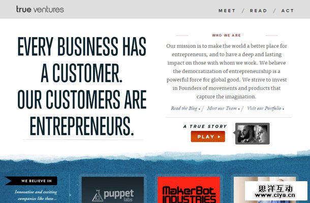 true ventures capital investing homepage typography