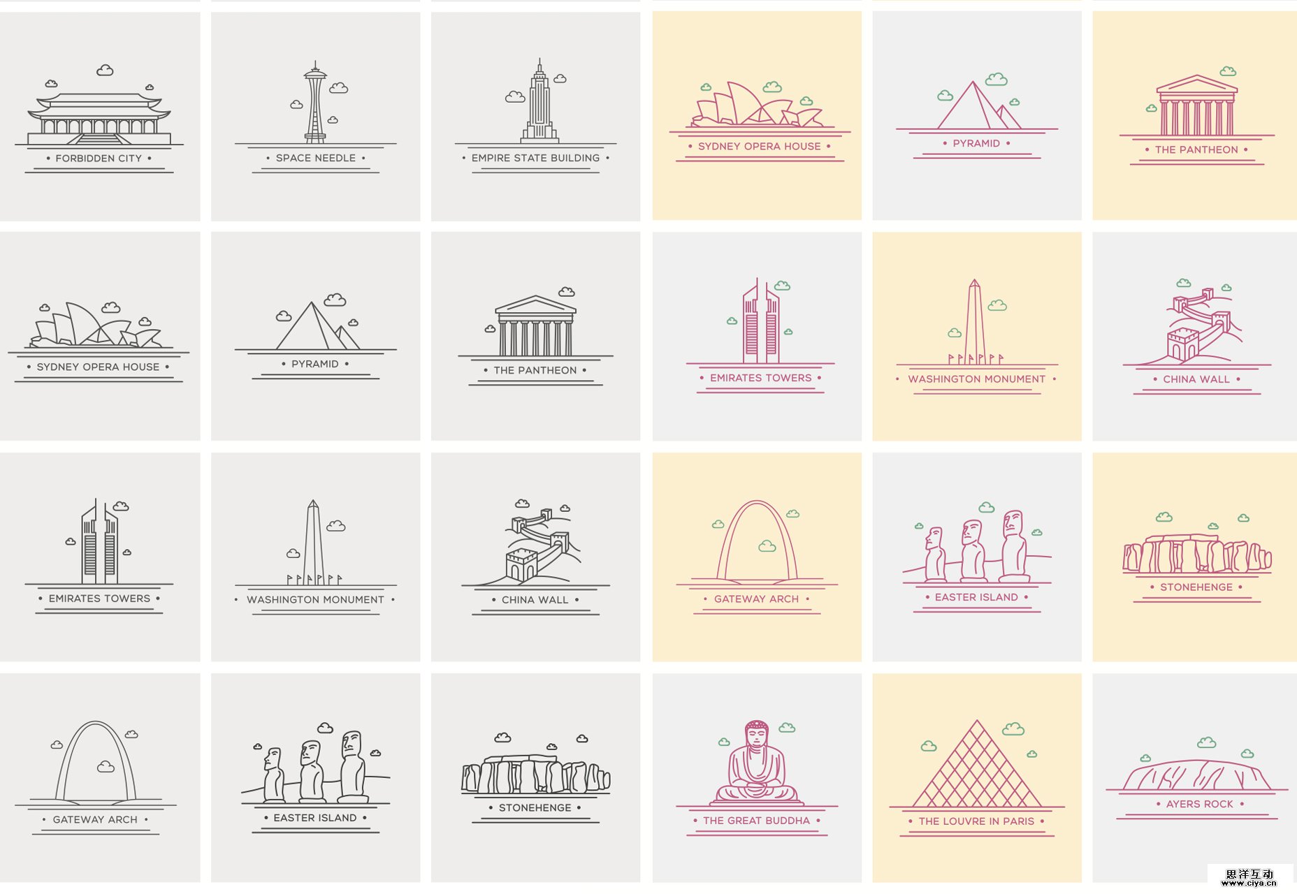 world-landmark-line-vector-icons